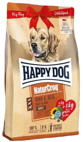 Happy Dog NaturCroq Ενηλίκων με Βοδινό & Ρύζι 15+3 kg   18 kg