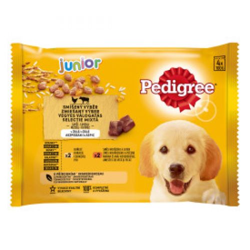 Pedigree Junior σε φακελάκι με κοτόπουλο και ρύζι, βοδινό και ρύζι  1 db