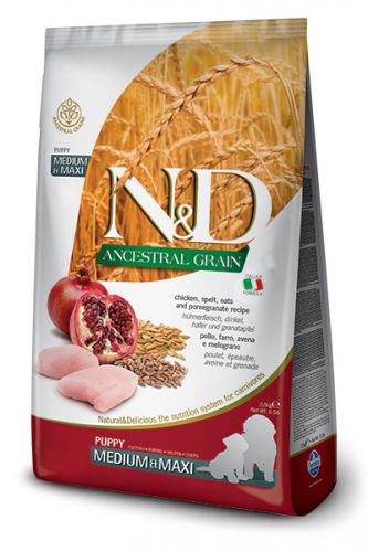 N&D Ancestral Grain Σκυλοτροφή Κουτάβι Μεσαίο & Μεγάλο Κοτόπουλο & Ρόδι  2.5 kg