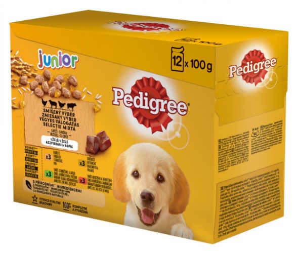 Pedigree Junior σε φακελάκι με κοτόπουλο, αρνί, πουλερικά και βοδινό με ρύζι 12 x  100 g