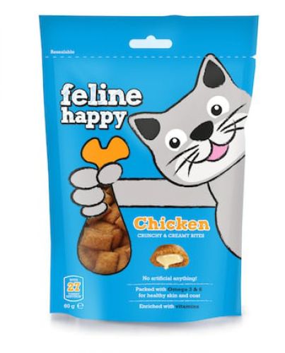 Mark&Chappell VetIQ Feline Happy Τραγανές & Κρεμώδεις Μπουκιές - Κοτόπουλο  60 g