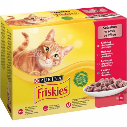 Friskies υγρή τροφή γάτας σε σάλτσα - με κοτόπουλο, βοδινό, αρνί, πάπια 10 x  85 g
