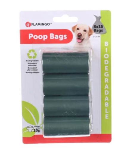 Flamingo βιοδιασπώμενη σακούλα περισυλλογής σκυλίσιων περιττωμάτων - πράσινη 8 x  15 db
