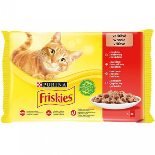 Friskies υγρή τροφή γάτας σε σάλτσα - με κοτόπουλο, βοδινό, αρνί, πάπια 4 x  85 g