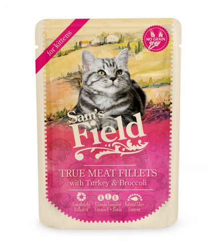 Sam's Field True Meat Φιλέτα για γατάκια - Γαλοπούλα & Μπρόκολο σε φακελάκια  85 g