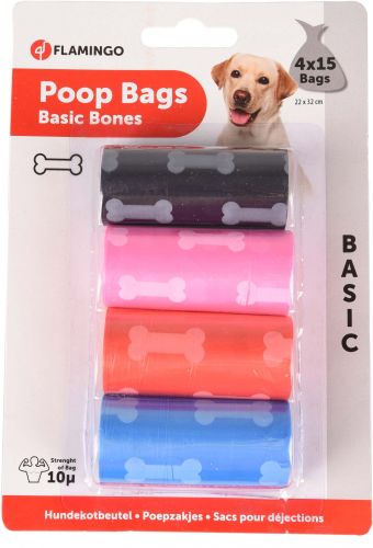 Flamingo σακούλες συλλογής σκυλίσιων περιττωμάτων - σχέδιο κόκκαλο 4 x  15 db
