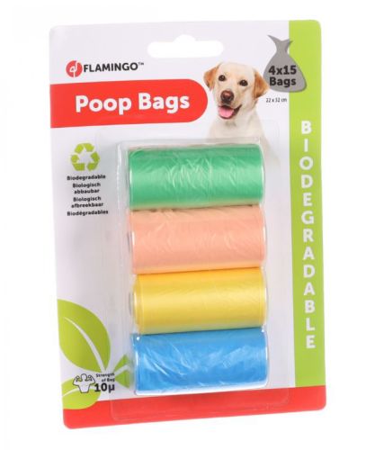 Flamingo Βιοδιασπώμενες Σακούλες Περισυλλογής Σκυλίσιων Περιττωμάτων - Μίξ 4 x  15 db