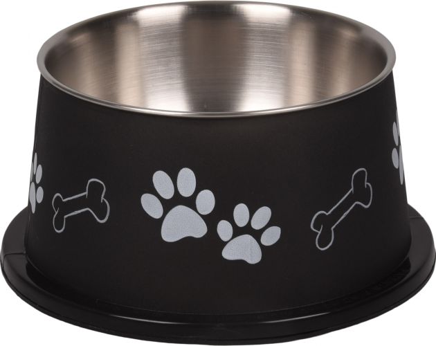 Flamingo Bella Kena μεταλλικό μπολ για σκύλους με μακριά αυτιά - μαύρο  900 ml