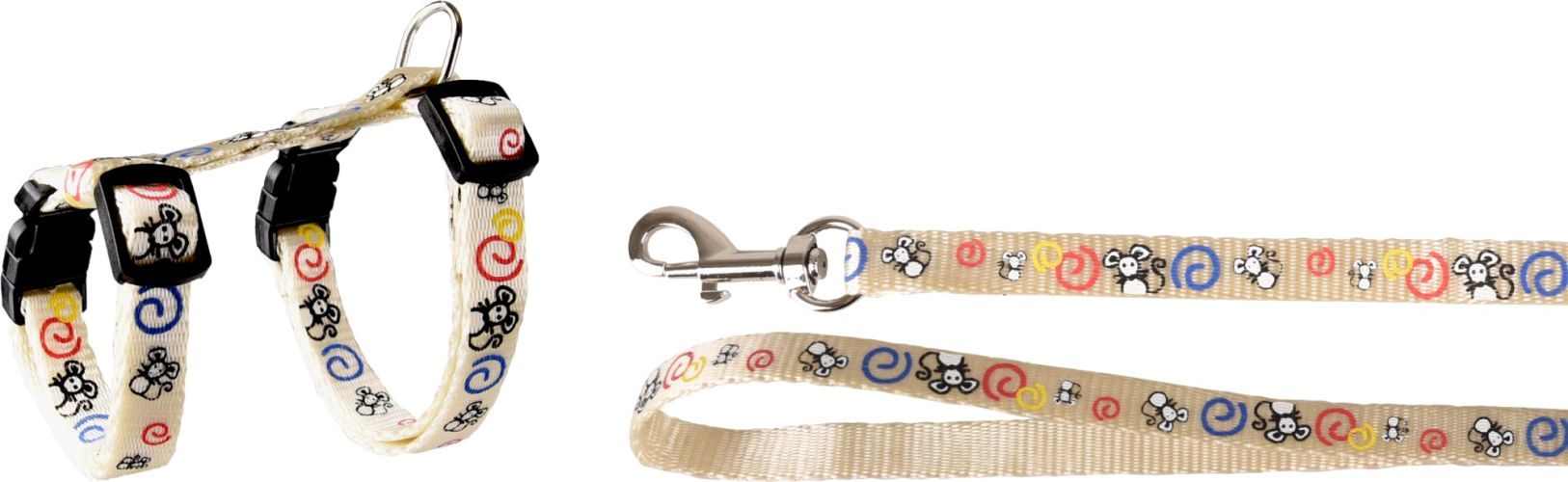 Flamingo λουρί και οδηγός για γάτες με σχέδιο ποντίκι - λευκό  1 db