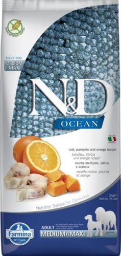 N&D Ocean Dog Adult Medium & Maxi Μπακαλιάρος, Κολοκύθα & Πορτοκάλι  12 kg