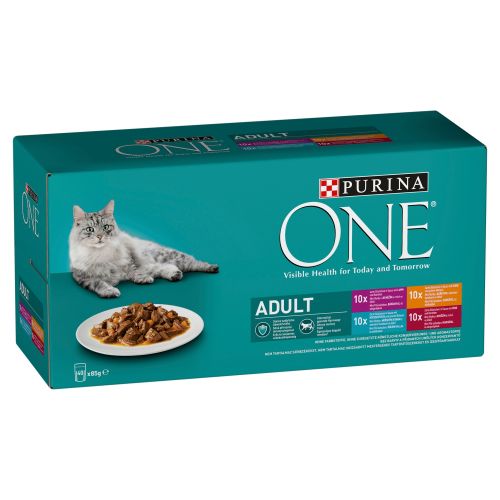 Purina ONE Ενήλικη υγρή τροφή γάτας με κοτόπουλο, βοδινό, αρνί, θαλασσινά 40 x  85 g