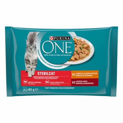 Purina ONE Sterilcat τροφή γάτας με κοτόπουλο και βοδινό 4 x  85 g