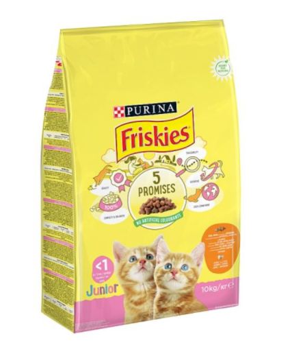 Friskies Junior száraz macskaeledel - csirkével, tejjel és hozzáadott zöldségekkel  10 kg