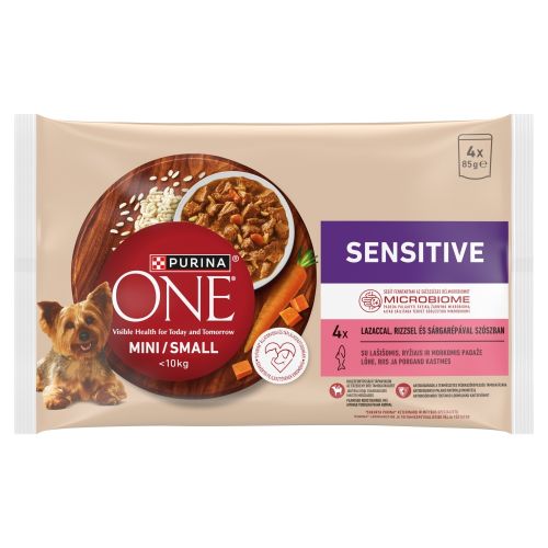 Purina ONE MINI Sensitive/Delicate υγρή τροφή σκύλου με σολομό 4 x 85 g