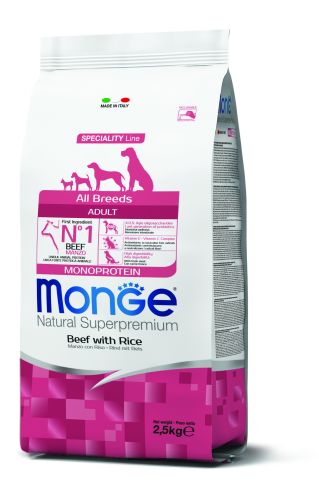 Monge Speciality Line All Breeds Adult Monoprotein ξηρή τροφή σκύλου - βοδινό, ρύζι  2.5 kg