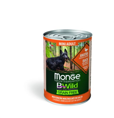 Monge BWild Grain Free Mini Adult κονσέρβα σκύλου - πάπια με κολοκύθα και κολοκυθάκι  400 g