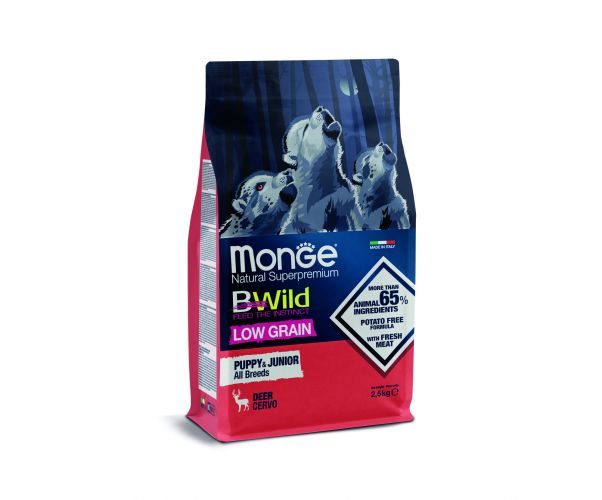 Monge BWild Low Grain Puppy & Junior ξηρή τροφή σκύλου - ελάφι  2.5 kg