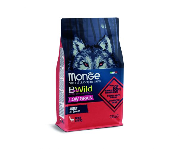 Monge BWild Low Grain All Breeds Adult ξηρή τροφή σκύλου - ελάφι  2.5 kg