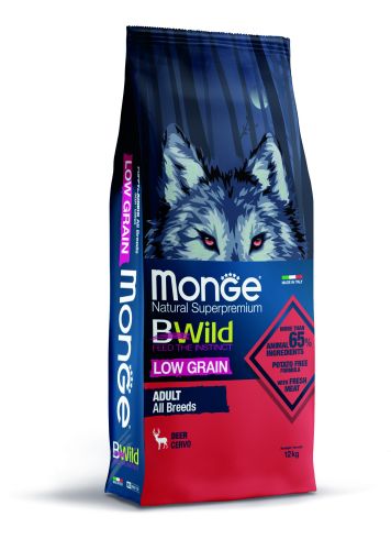 Monge BWild Low Grain All Breeds Adult ξηρή τροφή σκύλου - ελάφι  12 kg