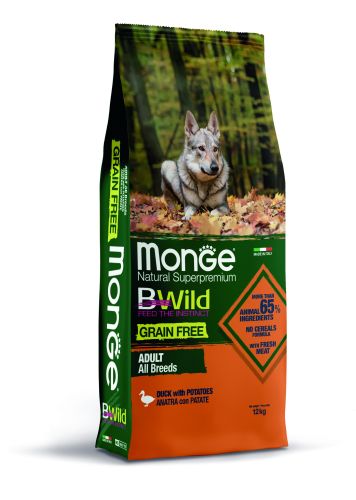 Monge BWild Grain Free Adult All Breed ξηρή τροφή σκύλου - πάπια με πατάτα  12 kg