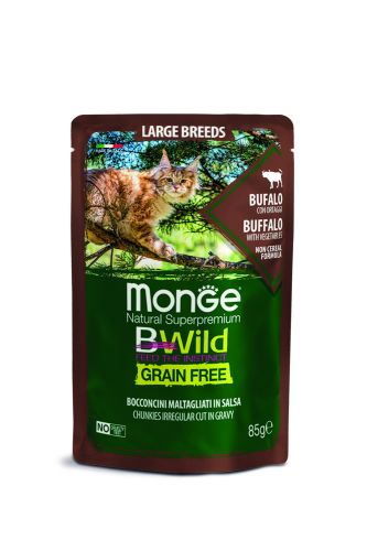 Monge BWild Grain Free υγρή τροφή για μεγάλες γάτες - βουβάλι με λαχανικά  85 g