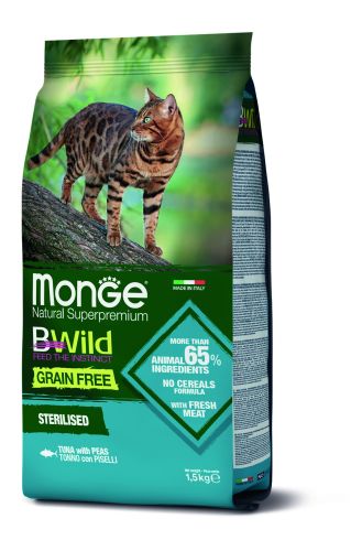Monge BWild Grain Free Sterilised ξηρή τροφή γάτας - τόνος, μπιζέλι  1.5 kg