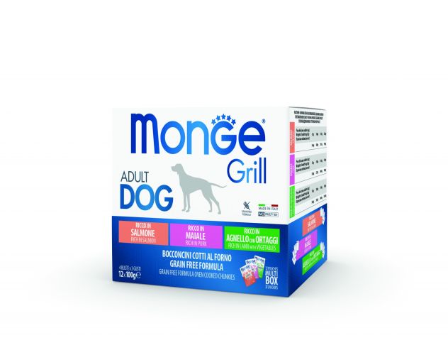 Monge Grill Dog Vegyes Falatok lazac/sertés/bárány - Adult 12x100 g 12 x  100 g