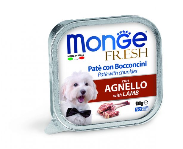 Monge Dog Fresh πατέ με κομμάτια κρέατος - αρνί  100 g