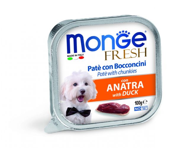 Monge Dog Fresh πατέ με κομμάτια κρέατος - πάπια  100 g