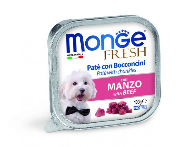 Monge Dog Fresh πατέ με κομμάτια κρέατος - βοδινό  100 g