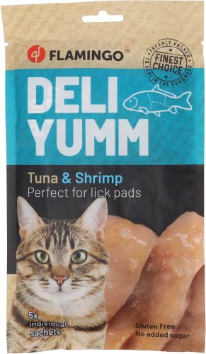 Flamingo Deli Yumm Snack - πουρές τόνου-γαρίδας για γάτες 5 x  14 g