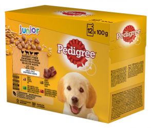 Pedigree Junior σε φακελάκι με κοτόπουλο, αρνί, πουλερικά και βοδινό με ρύζι 12 x  100 g