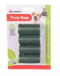 Flamingo βιοδιασπώμενη σακούλα περισυλλογής σκυλίσιων περιττωμάτων - πράσινη 4 x  15 db