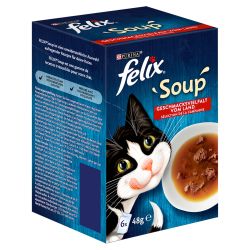 Felix Soup Οικιακή Επιλογή με βοδινό, κοτόπουλο, αρνί 6 x  48 g