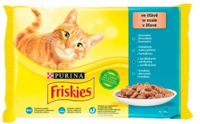 Friskies υγρή τροφή γάτας σε σάλτσα - με σολομό, τόνο, σαρδέλα, μπακαλιάρο 4 x  85 g