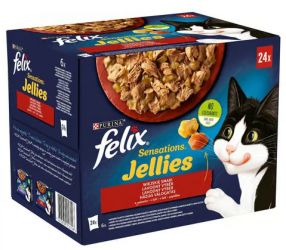 Felix Sensations Jellies Οικιακή επιλογή σε ζελέ υγρή τροφή γάτας 24 x  85 g