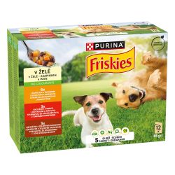 Friskies aszpikos válogatás nedves kutyaeledel - marhával és sárgarépával, csirkével és borsóval, báránnyal és zöldbabbal 12 x  85 g