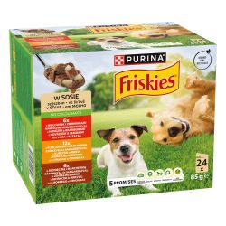 Friskies szószos válogatás nedves kutyaeledel - marhával és burgonyával, csirkével és sárgarépával, báránnyal és sárgarépával 24 x  85 g