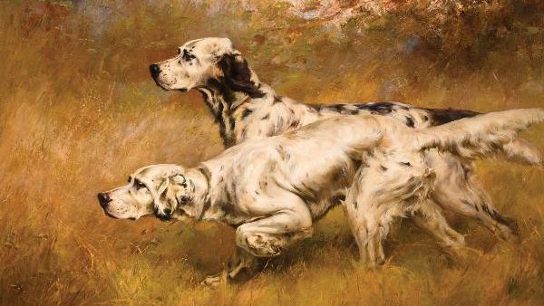 Festmény vadászó szetterekről_forrás: nationalpurebreddogday-com